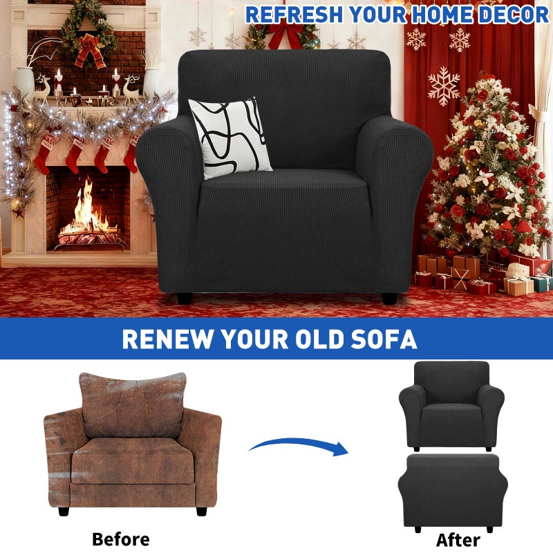 MAXIJIN Stretch Chair Cover Chair Slipcovers with Arms, 1-Piece Couch Sofa Chair Covers for Living Room, Non Slip Armchair Cover (31"-46") Furniture Protector Dogs Pet Friendly (Chair, Black) - Image 3